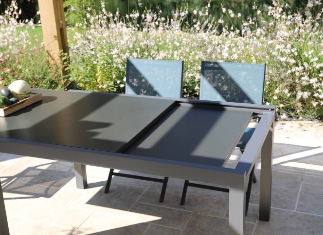 Table Elise 140/240X90 Alu Verre Gris