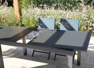 Table Elise 140/240X90 Alu Verre Gris