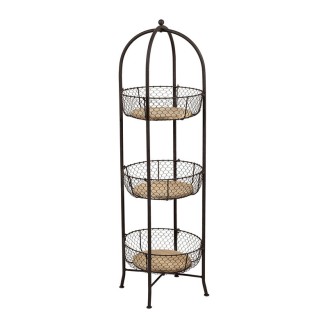 Desserte 3 Paniers Carreau Ciment Naturel D31.5Xh107Cm Fer+Bois