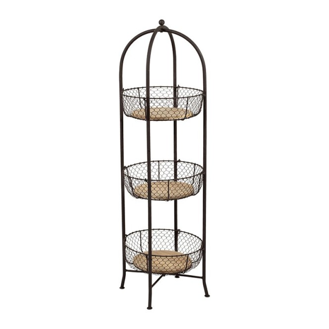 Desserte 3 Paniers Carreau Ciment Naturel D31.5Xh107Cm Fer+Bois