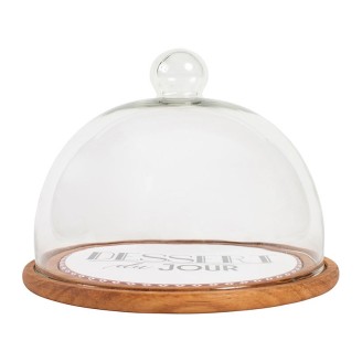 Plat Cloche Fernand Naturel+Blanc D22.5Xh17Cm Verre+Porcelaine+Acacia