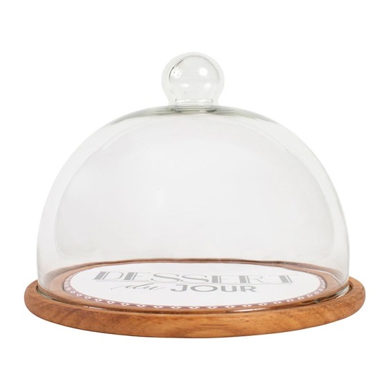 Plat Cloche Fernand Naturel+Blanc D22.5Xh17Cm Verre+Porcelaine+Acacia