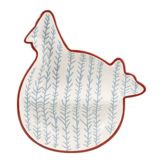 Plat Poule Vintage Bleu 25X26X4.5Cm Faience