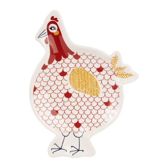 Plat Poule Vintage Rouge 25X18.5X3Cm Faience