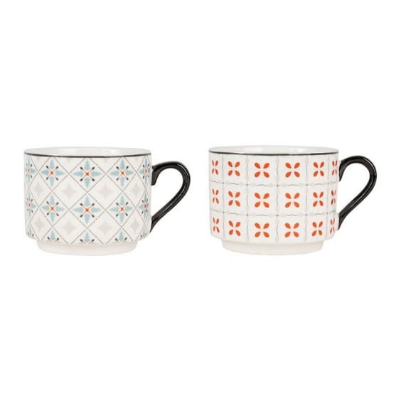 Tasse Cafe X2 Cof Carreau Ciment Bleu+Rouge 15Cl-D7.5Xh6Cm Porcelaine