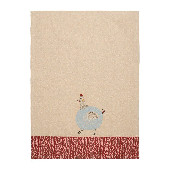 Torchon Poule Vintage Rouge 50X70Cm Coton