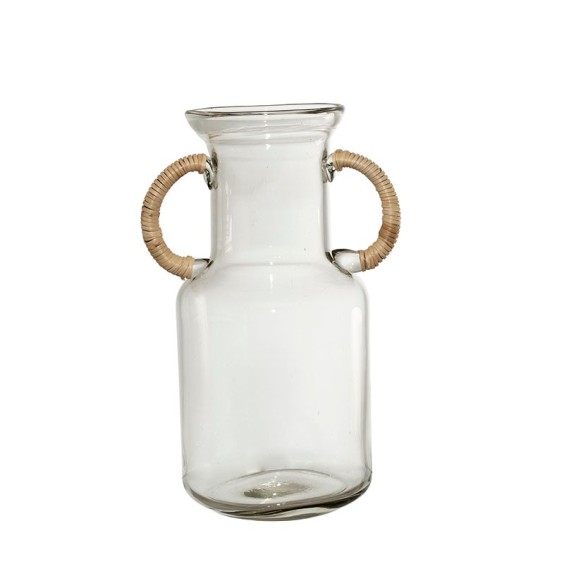 Vase Carreau Ciment D16Xh26Cm Verre+Rotin