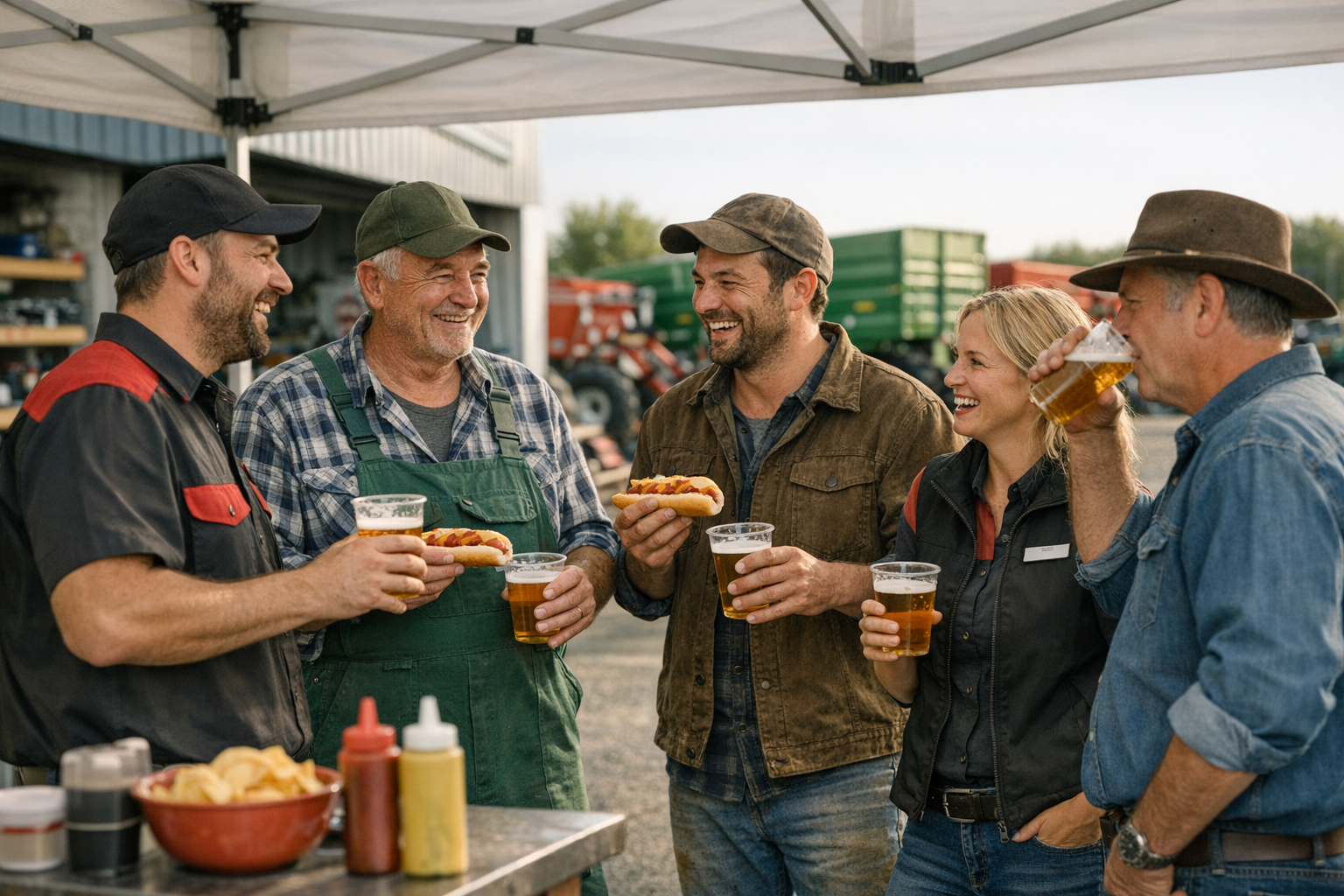 Un moment convivial entre vendeurs et clients professionnels de l'agriculture